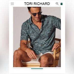 Tori Richard Blue Sea Print Short Sleeve Button Down Shirt Small